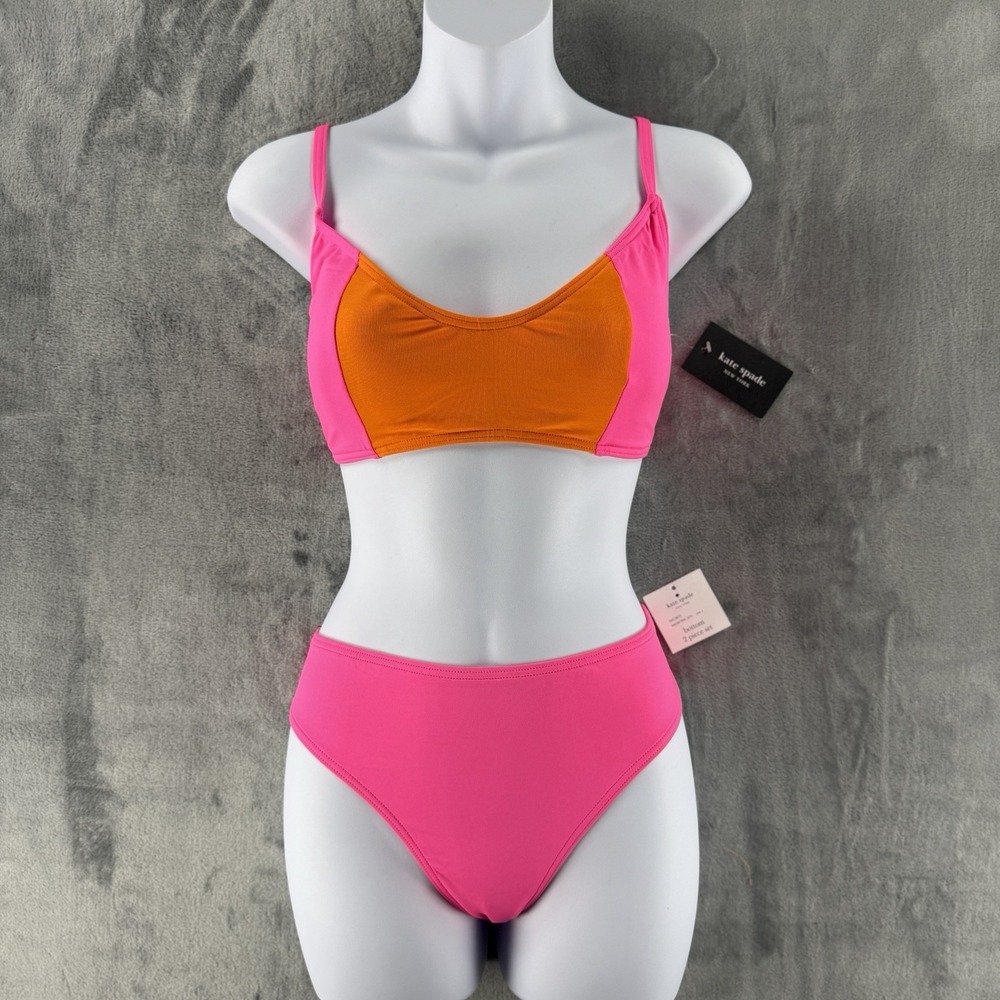 Kate Spade New York Bikini Set L Radiant Pink Orange Colorblock 2 Piece NWT $144